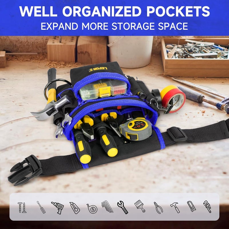 LEFORZ Tool Belt,Magnetic Tool Pouch,14-Pockets Tool Belts for Men,Detachable & Adjustable Tool Pouch belt for Electrician,Carpenter,Construction,Work Apron,Utility Belt,Black-Blue - Image 5